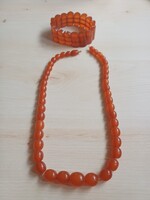 Vintage borostyán nyaklánc és karkötő szett