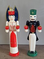 Angyal és bányász gyertyatartó pár fából, dísztárgy