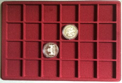 Érmetálca, érmetábla, kitüntetés tálca 24 négyzetes fészkű, vastag tetővel, Schulz gyártmány