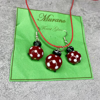 Muránói üveg katicás ékszer szett