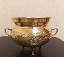 Vintage réz kaspó, csodás virágmintával, 13 cm magas
