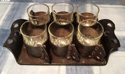 6 személyes Whiskey-s bőrrel bevont üvegpohár készlet 5000 Ft