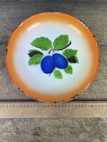 -AV958- Régi Budafoki Zománcos Szilva Mintás Tál Tényér