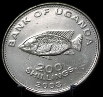 Uganda 200 shillings, 2008 Nikkellel bevont acél /mágneses/ C03B3