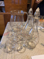 Parádi pöttyös likőrös üvegkészlet (kancsó + 2 palack + 6 talpas pohár)