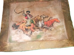 Antik színes grafika Benyovszky István próbarajz Csikós terelésen kép 16x22cm+a paszp. képek szerint