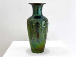 Zsolnay eozin váza savmaratott virágmintás szecessziós