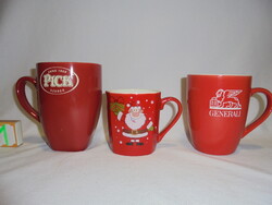 KÉT darab piros teás, kávés csésze, bögre együtt - "Pick Szeged", "Generali"