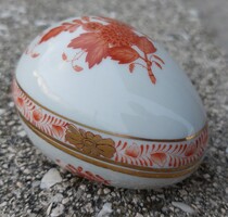 Herendi porcelán tojás alakú ékszertartó, bonbonier, 7,5 x 5,5 cm, hibátlan, apponyi mintás