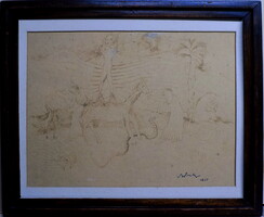 Bolmányi Ferenc 1904-1990 Eredetiség igazolással SZÁMLÁVAL " Sivatagi jelenet"