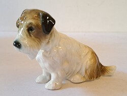 ENS Volkstedt porcelán foxterrier kutya figura, német jelzett porcelán, 1950-es évek, VITRIN ÁLLAPOT