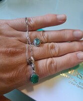 Zambiai smaragd köves ezüst gyűrű és nyaklánc szett