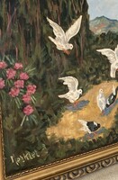 MERKLET I? Hatalmas gyönyörű szignózott Szűz Mária VÁSZON festmény blondel keretben-nagy méret