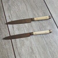 Szép régi réz gyömölcsvágó kések csontberakással (15 cm)