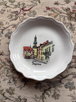 Aquincum Sopron városképes mini tálka/alátét 9 cm, aranyozott szél, 50-es