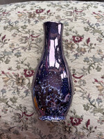 Hollóházi lila lüszteres porcelán váza 18 cm, aranyozott perem, jelzett (4-es)