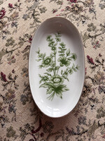 Hollóházi zöld virágos ékszertartó tálka 13 cm – arany szélű