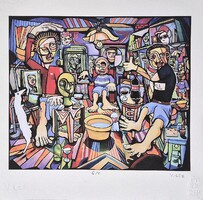 Vinkó Leó - Levente és a zöld fejek 30,5 x 30,5 cm computerprint, merített papír