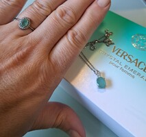 Zambiai smaragd köves ezüst gyűrű és nyaklánc szett