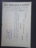 Ifj. Horváth László írógépvállalata fejléces levél 1933