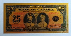 1935-ös 25CAD 24k Kanadai aranyfóliás emlékbankjegy