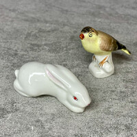 Aquincum porcelán madár, jelzett porcelán nyúl figura szett