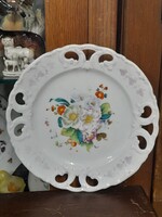 Alt Wien Pirkenhammer 1852-59, Christian Fischer Kézi Festett,Virág Mintás,Áttört Porcelán Tányér.