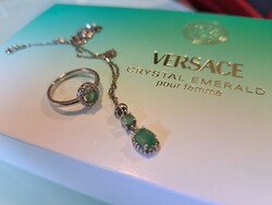 Zambiai smaragd köves ezüst gyűrű és nyaklánc szett
