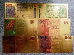 24kr aranyfóliás 6db HongKongi dollár bankjegy.plasztik RETRO, arannyal bevont bankjegy