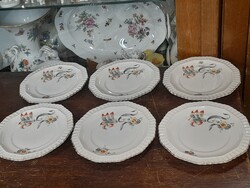 Haas & Czjzek Schlaggenwald Kézi Festésű Fodros Plasztikus Szélű,Porcelán Süteményes Tányér Készlet.