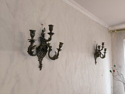 Antik Barokk rokokó stílusú tűzaranyozott fali gyertyatartó pàrban Fali kar