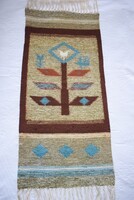 Kézi szövés , szőnyeg ,futó terítő , iparművészet , 70-es évek életfa , madár , tulipán 99x45cm+rojt