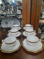 Régi Pirkenhammer,1918-38,"Carlsbad Modell"Hullámos,Aranyozott Szélű Porcelán Mokkás Csésze Készlet.