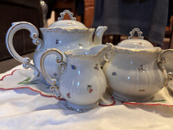 Zsolnay apró virágos, aranyszegélyes 6 személyes teáskészlet (15 részes)