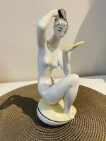 Zsolnay Török János női akt tükörrel szobor