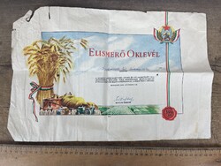 -AV984- Régi Rákosi-Korszak Elismerő Oklevél Beszolgáltatási Kötelezettség Gyors Teljesítéséért