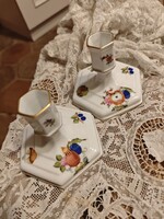Gyümölcsös Herendi gyertyatartó párban, Vintage hand painted Herend porcelain candelsticks
