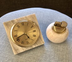Marble Table Clock + Marble Lighter Set