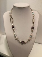 Édesvízi tenyésztett gyöngy, tűzzománc és hegyi kristály ékszer