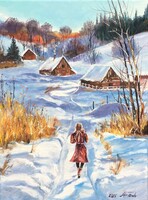 Decemberi séta c. Kortárs olajfestmény