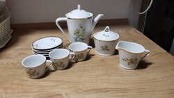 Hollóházi porcelán sárga rózsás, hiányos készlet