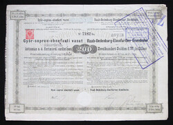 GYSEV Győr-Sopron-Ebenfurti Vasút alapítói részvény 200 ezüst forint 1876
