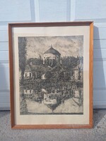 Id.Imre István (1918-1983): Bazilika. 580x480 mm  rézkarc. 15000.-Ft