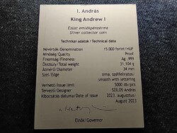 Magyarország I. András király .999 Ezüst 15000 Forint 2023 Tanúsítvány