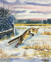 Vörös a vadászaton c. Kortárs olajfestmény