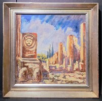 G. Szántó András: Szatírfejes kút, Pompeji (olaj, ezüst keretben) Pompeii, Itália, Olaszország, ókor