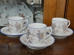 Alt Wien Pirkenhammer,F&M,1873-1918,Kézi Festett Virág Mintás Porcelán Mokkás Csésze Szett,Készlet.