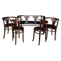 Art Nouveau Vienna Thonet seating set, bench + 4 chairs