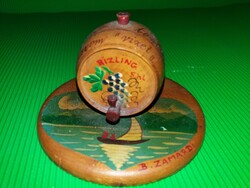 Mid century MAGYAR - kézzel festett fa dísz kép tartó BALATON ZAMÁRDI RIZLING-ÉN MÁR NEM ISZOM VIZET