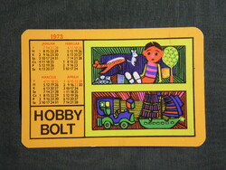 Kártyanaptár,Triál Hobby modell bolt,Budapest,autó,repülő,hajó,mozdony,1973